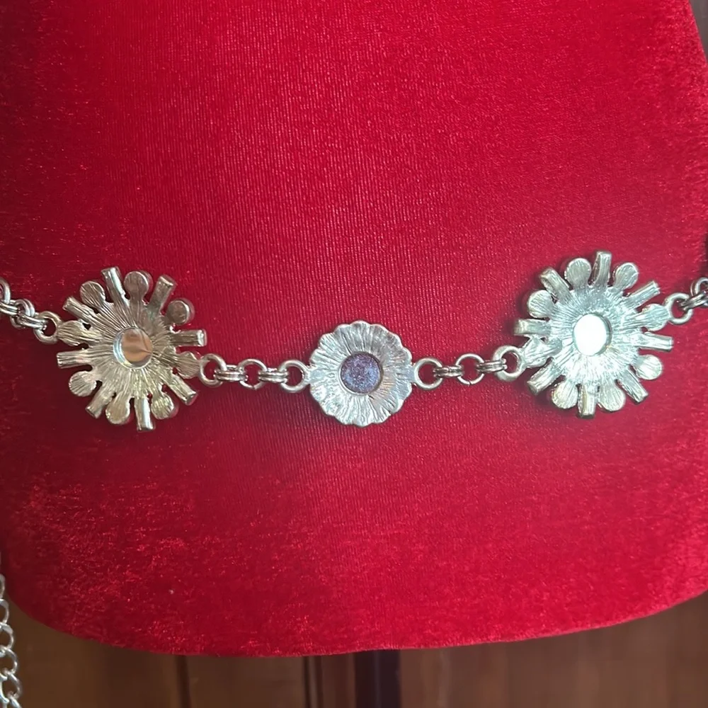 Stunning Silver Rhinestone Faux Onyx Chain Belt